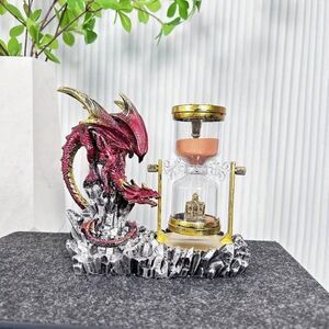 Fantasy Dragon Guardian Decorative Hourglass, Resin Crafted Statue w Sand Timer